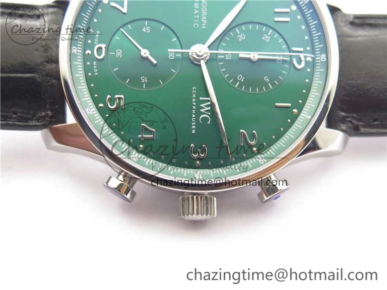 Portuguese IW371615 ZF 1:1 Best Edition SS Green Dial on Black Leather Strap A96355 V Sporty 7081