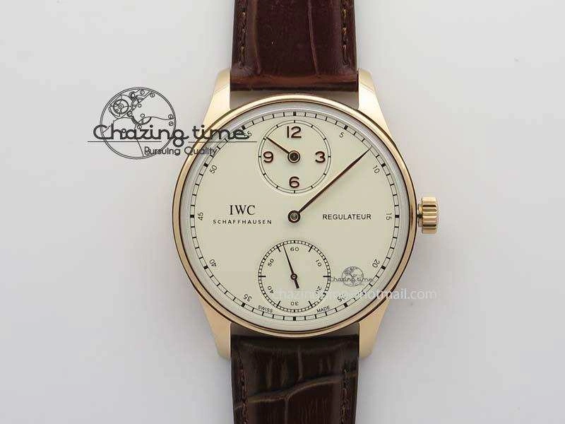 Portuguese IW5444 RG White Dial RG Numbers On Brown Leather Strap A Affordable 7253
