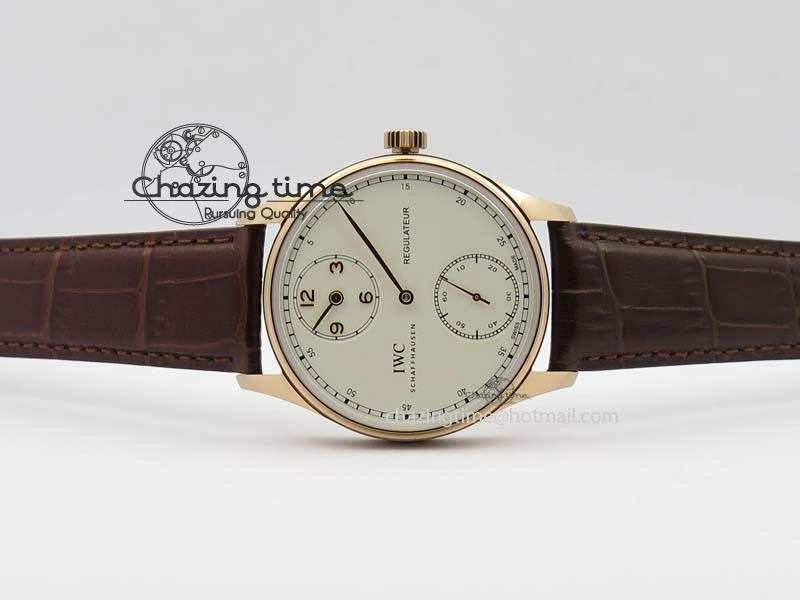 Portuguese IW5444 RG White Dial RG Numbers On Brown Leather Strap A Affordable 7253
