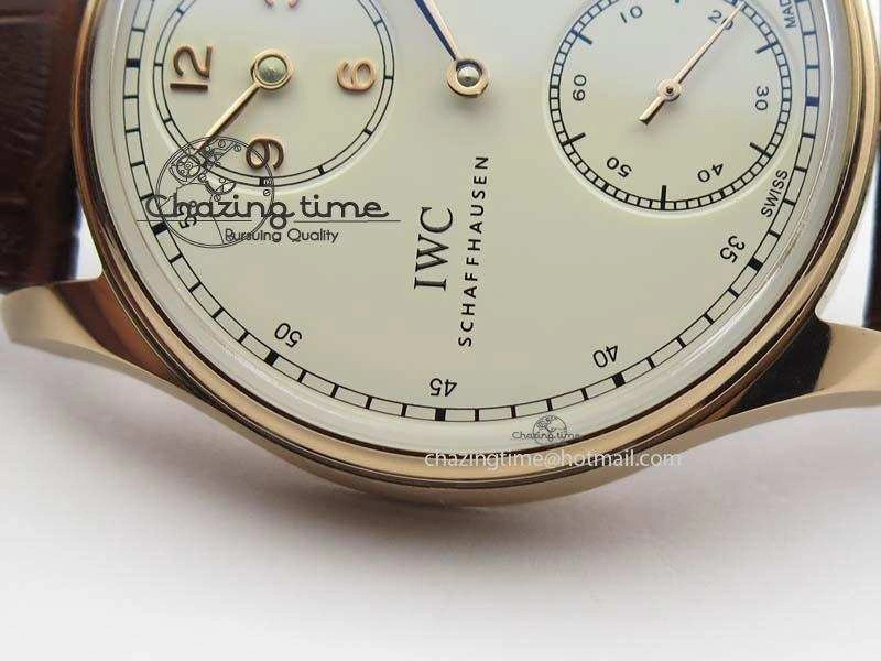 Portuguese IW5444 RG White Dial RG Numbers On Brown Leather Strap A Affordable 7253