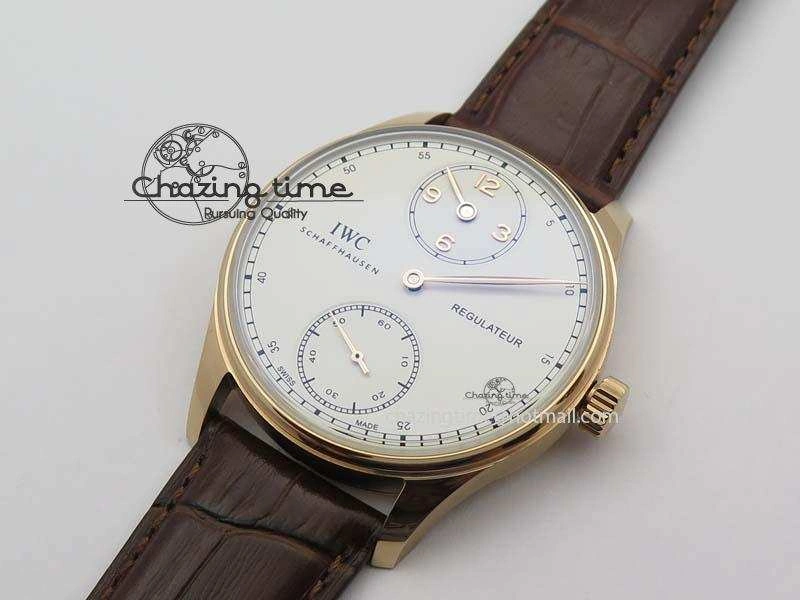 Portuguese IW5444 RG White Dial RG Numbers On Brown Leather Strap A Affordable 7253