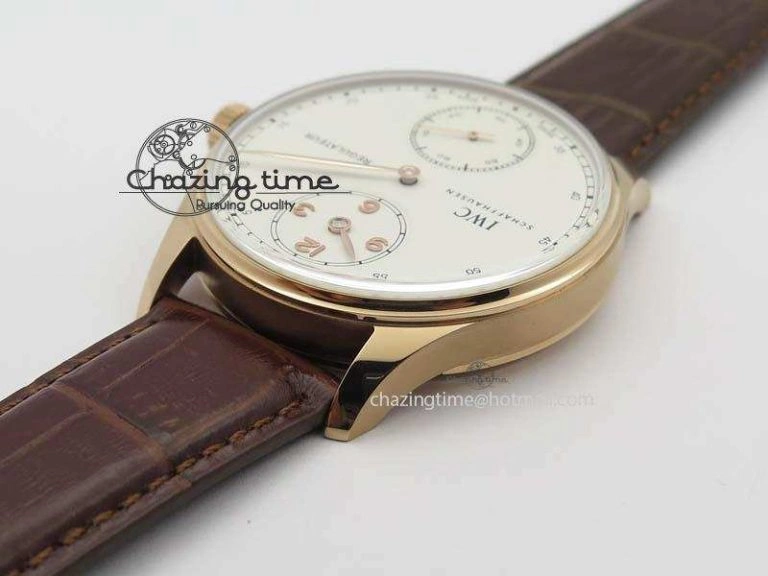 Portuguese IW5444 RG White Dial RG Numbers On Brown Leather Strap A Affordable 7253