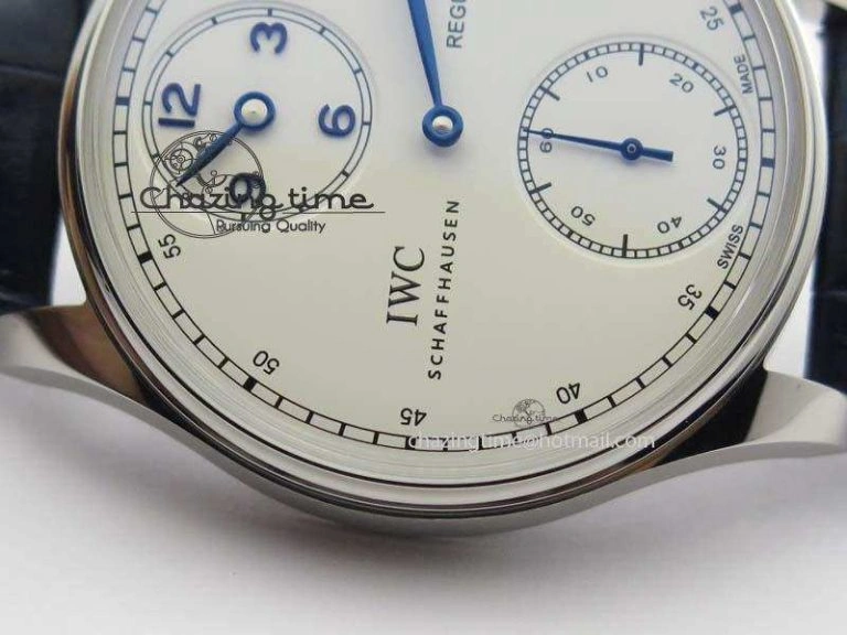Portuguese IW5444 SS White Dial Blue Numbers On Blue Leather Strap A SportInspired 7258