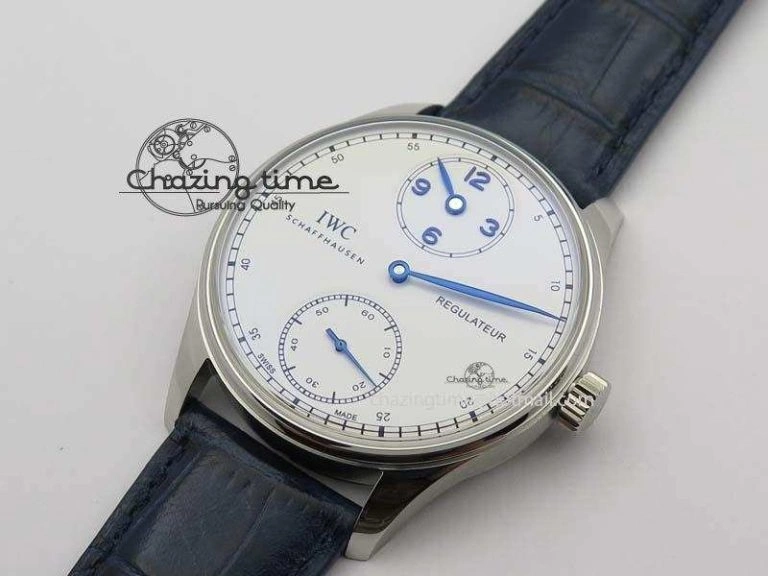 Portuguese IW5444 SS White Dial Blue Numbers On Blue Leather Strap A SportInspired 7258