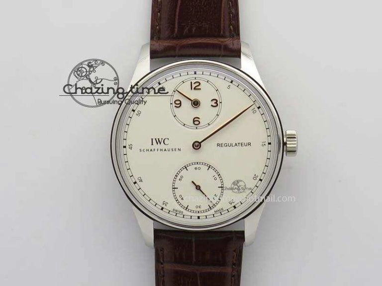 Portuguese IW5444 SS White Dial RG Numbers On Brown Leather Strap A WaterResistant 7256