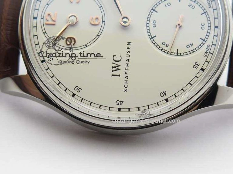 Portuguese IW5444 SS White Dial RG Numbers On Brown Leather Strap A WaterResistant 7256