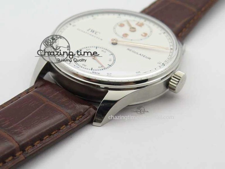 Portuguese IW5444 SS White Dial RG Numbers On Brown Leather Strap A WaterResistant 7256