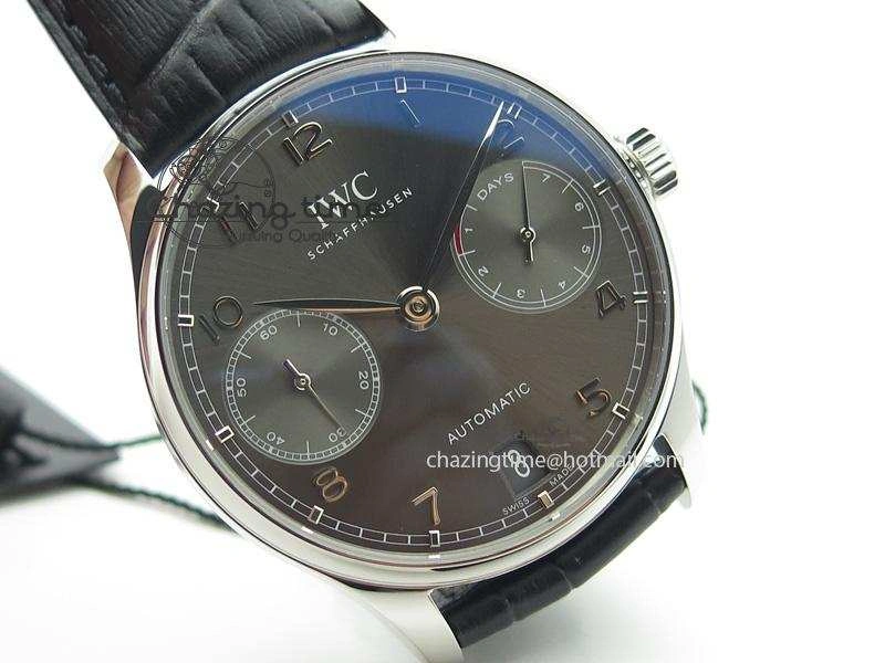 Portuguese Real PR IW500106 ZF 1:1 Best Edition Grey Dial On Black Leather Strap A52010 V Unisex 7306