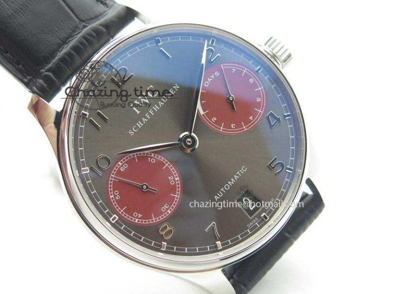 Resilient Portuguese Real PR IW500126 ZF 1:1 Best Edition Grey Red Dial On Black Leather Strap A52010 V 7333