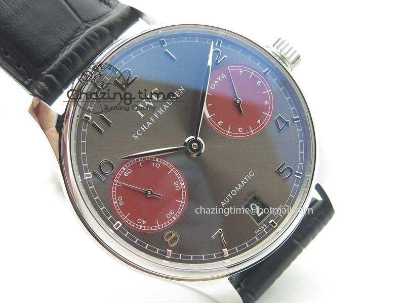 Resilient Portuguese Real PR IW500126 ZF 1:1 Best Edition Grey Red Dial On Black Leather Strap A52010 V 7333