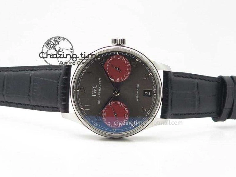 Resilient Portuguese Real PR IW500126 ZF 1:1 Best Edition Grey Red Dial On Black Leather Strap A52010 V 7333