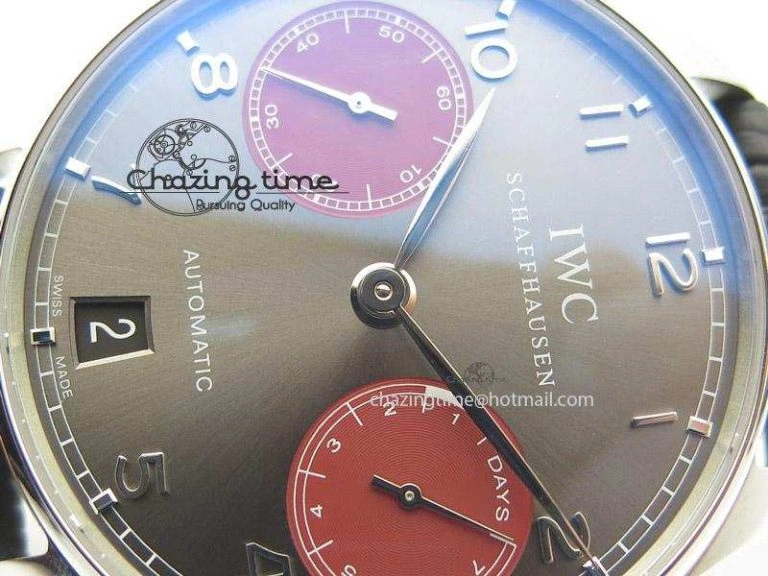 Resilient Portuguese Real PR IW500126 ZF 1:1 Best Edition Grey Red Dial On Black Leather Strap A52010 V 7333