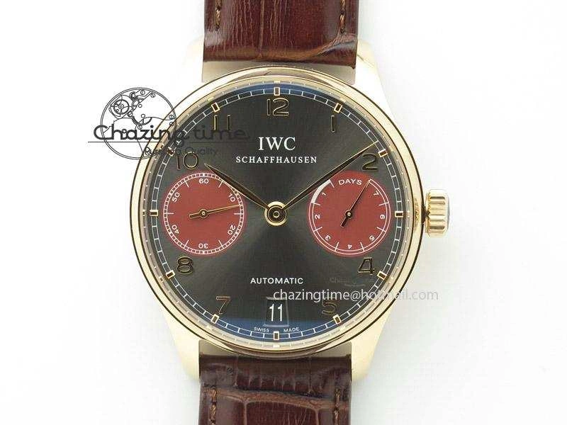 Portuguese Real PR IW500127 RG ZF 1:1 Best Edition Grey Red Dial On Brown Leather Strap A52010 V Chic 7331