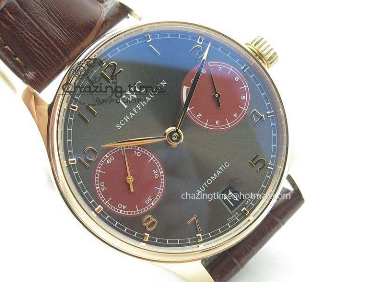 Portuguese Real PR IW500127 RG ZF 1:1 Best Edition Grey Red Dial On Brown Leather Strap A52010 V Chic 7331