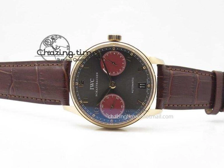 Portuguese Real PR IW500127 RG ZF 1:1 Best Edition Grey Red Dial On Brown Leather Strap A52010 V Chic 7331