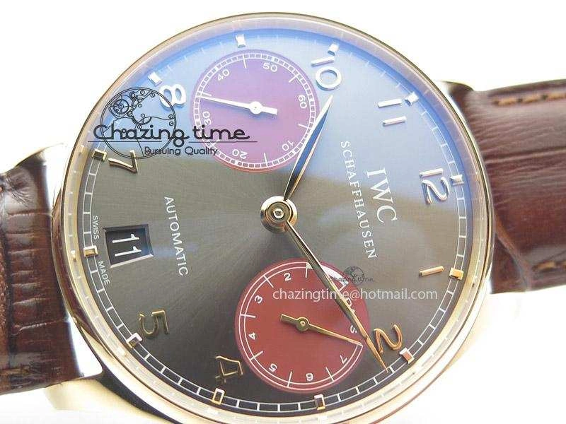Portuguese Real PR IW500127 RG ZF 1:1 Best Edition Grey Red Dial On Brown Leather Strap A52010 V Chic 7331