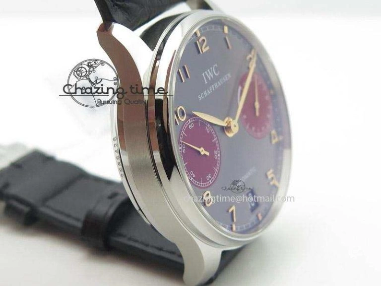 WrinkleFree Portuguese Real PR IW500127 ZF 1:1 Best Edition Gray Red Dial On Black Leather Strap A 7332