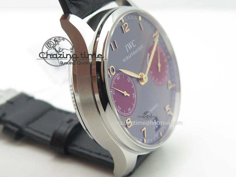 WrinkleFree Portuguese Real PR IW500127 ZF 1:1 Best Edition Gray Red Dial On Black Leather Strap A 7332