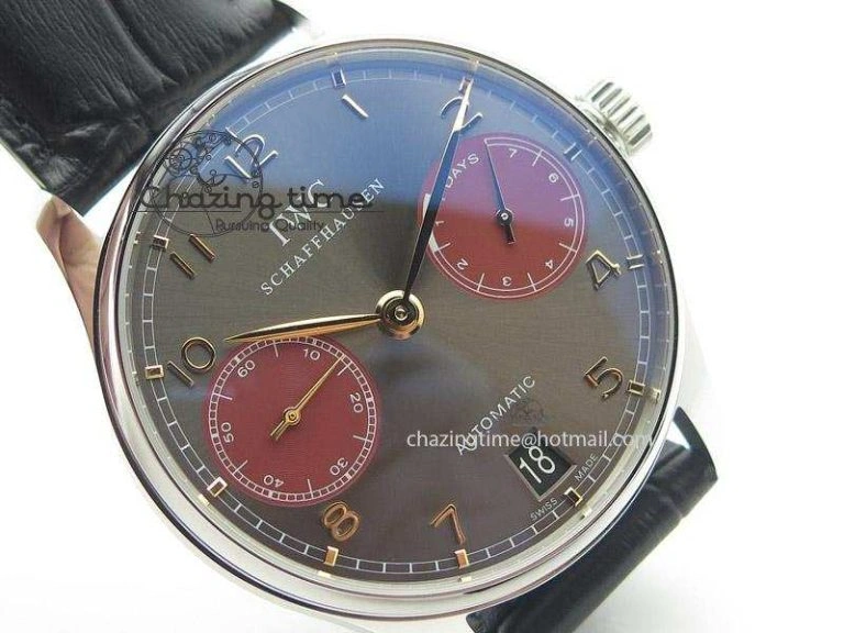 WrinkleFree Portuguese Real PR IW500127 ZF 1:1 Best Edition Gray Red Dial On Black Leather Strap A 7332