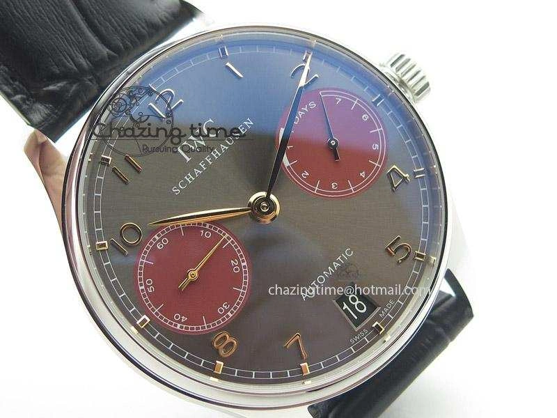 WrinkleFree Portuguese Real PR IW500127 ZF 1:1 Best Edition Gray Red Dial On Black Leather Strap A 7332