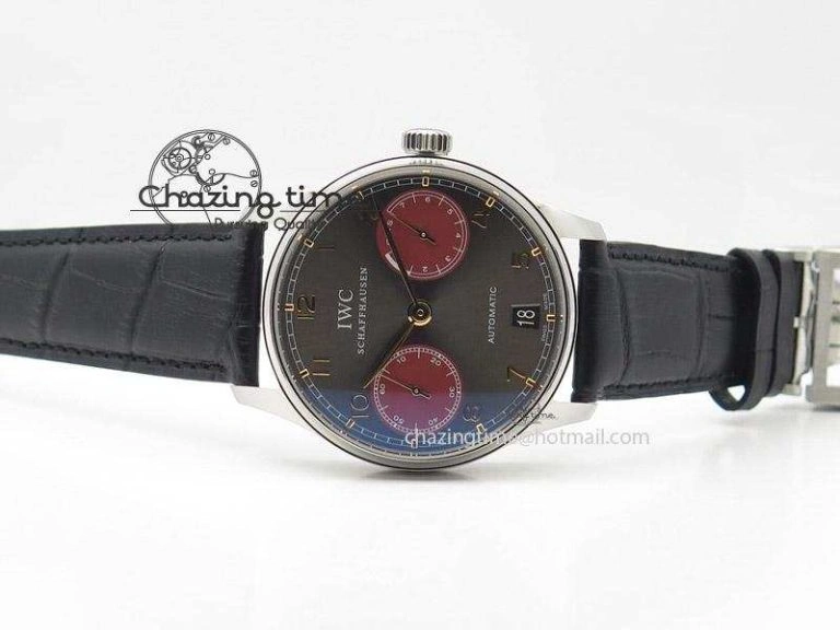 WrinkleFree Portuguese Real PR IW500127 ZF 1:1 Best Edition Gray Red Dial On Black Leather Strap A 7332