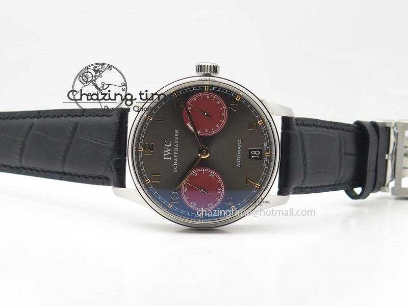 WrinkleFree Portuguese Real PR IW500127 ZF 1:1 Best Edition Gray Red Dial On Black Leather Strap A 7332