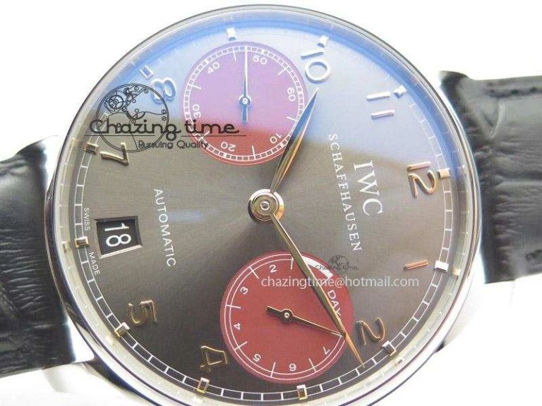 WrinkleFree Portuguese Real PR IW500127 ZF 1:1 Best Edition Gray Red Dial On Black Leather Strap A 7332