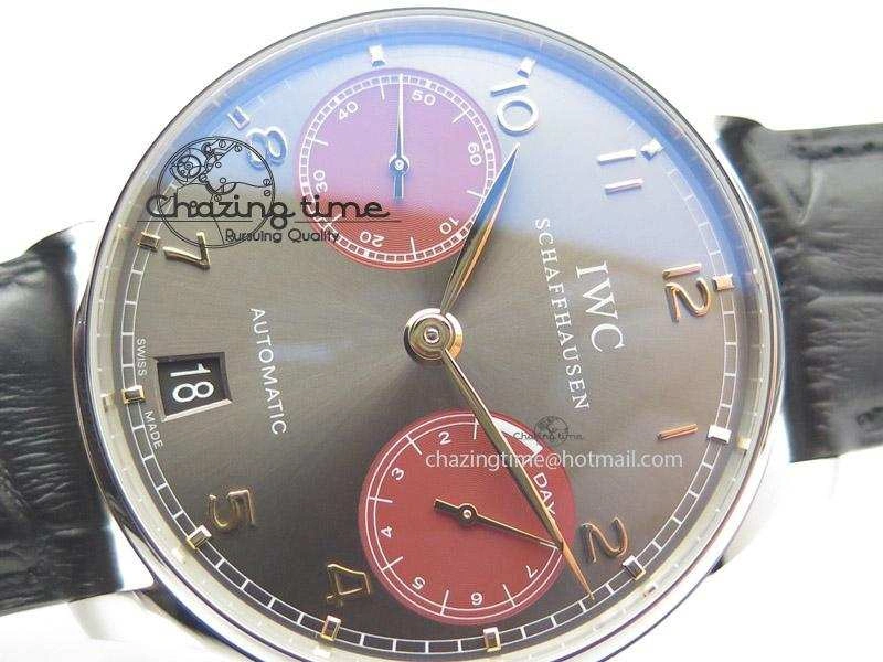 WrinkleFree Portuguese Real PR IW500127 ZF 1:1 Best Edition Gray Red Dial On Black Leather Strap A 7332