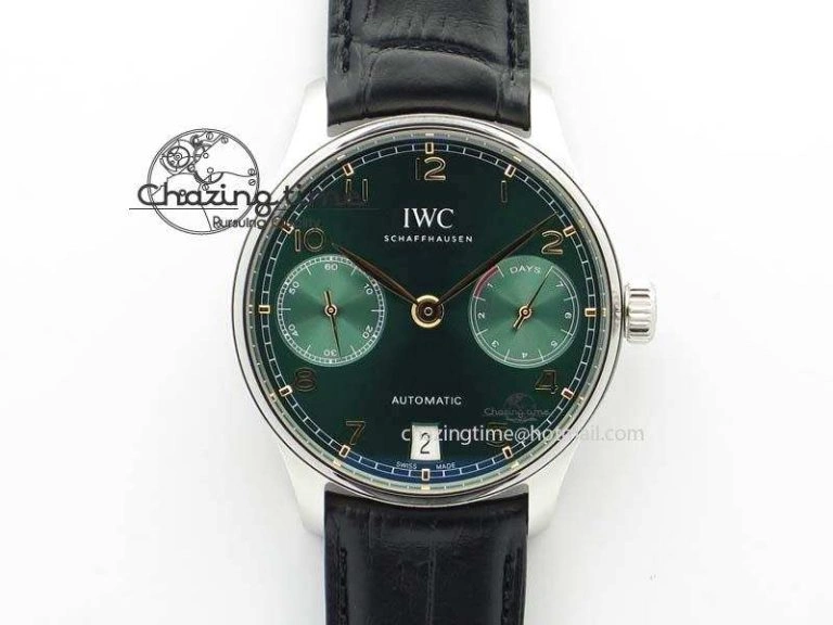 Portuguese Real PR IW500708 ZF 1:1 Best Edition Green Dial On Black Leather Strap A52010 V SmoothTexture 7260