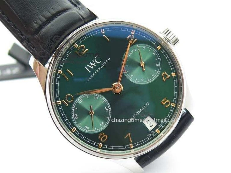 Portuguese Real PR IW500708 ZF 1:1 Best Edition Green Dial On Black Leather Strap A52010 V SmoothTexture 7260
