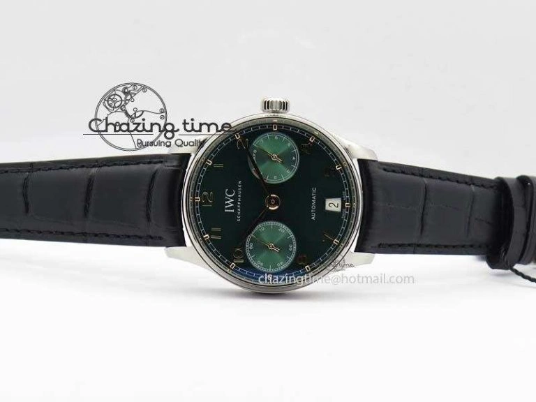 Portuguese Real PR IW500708 ZF 1:1 Best Edition Green Dial On Black Leather Strap A52010 V SmoothTexture 7260