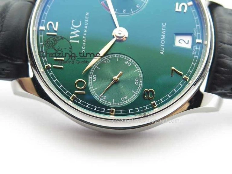 Portuguese Real PR IW500708 ZF 1:1 Best Edition Green Dial On Black Leather Strap A52010 V SmoothTexture 7260