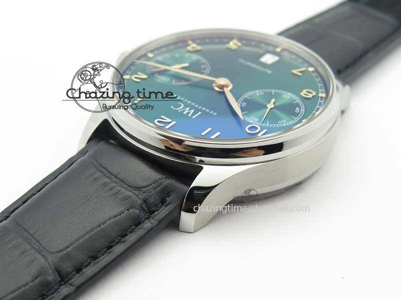 Portuguese Real PR IW500708 ZF 1:1 Best Edition Green Dial On Black Leather Strap A52010 V SmoothTexture 7260