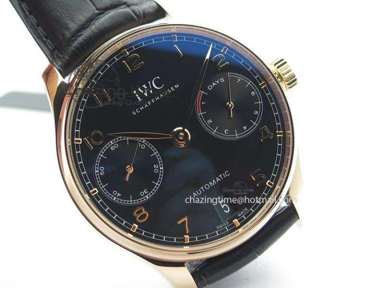SoftTouch Portuguese Real PR RG IW5007 ZF 1:1 Best Edition Black Dial On Black Leather Strap A52010 V 7304