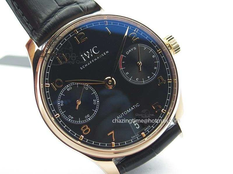 SoftTouch Portuguese Real PR RG IW5007 ZF 1:1 Best Edition Black Dial On Black Leather Strap A52010 V 7304