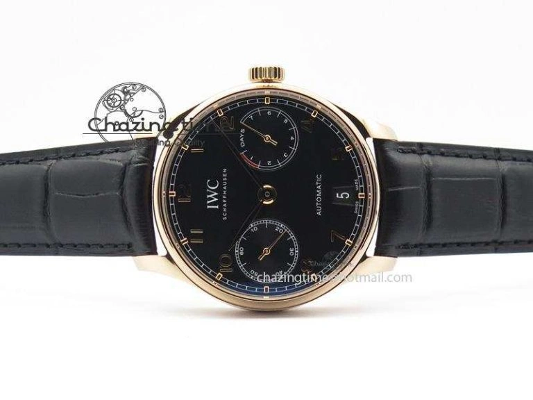 SoftTouch Portuguese Real PR RG IW5007 ZF 1:1 Best Edition Black Dial On Black Leather Strap A52010 V 7304