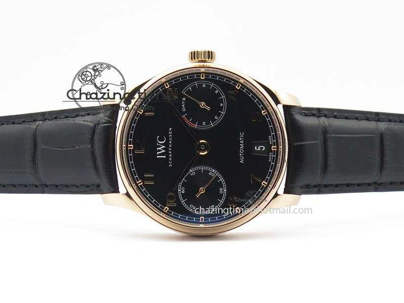SoftTouch Portuguese Real PR RG IW5007 ZF 1:1 Best Edition Black Dial On Black Leather Strap A52010 V 7304