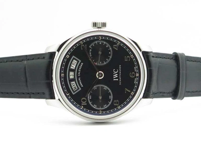 Functional Portuguese Real PR Real Annual Calendar IW5035 YLF 1:1 Best Edition Black Dial On Leather Strap A 7240