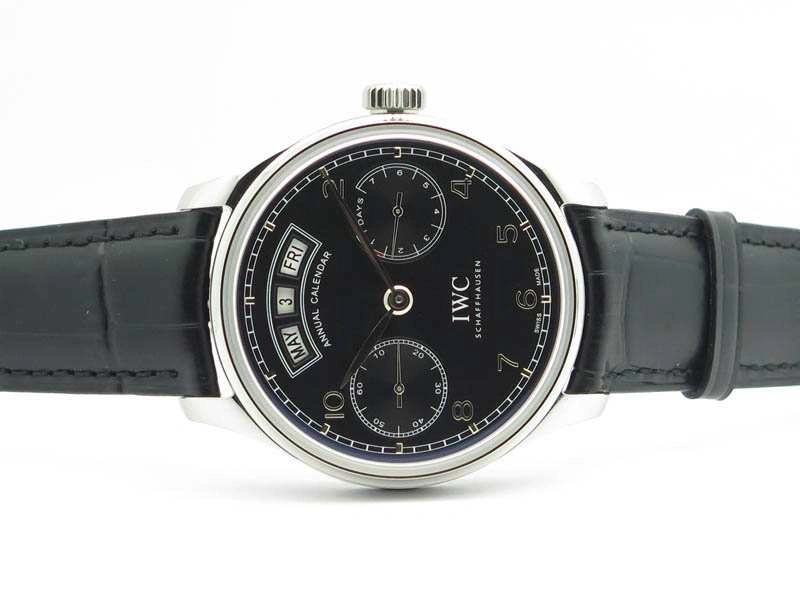 Functional Portuguese Real PR Real Annual Calendar IW5035 YLF 1:1 Best Edition Black Dial On Leather Strap A 7240