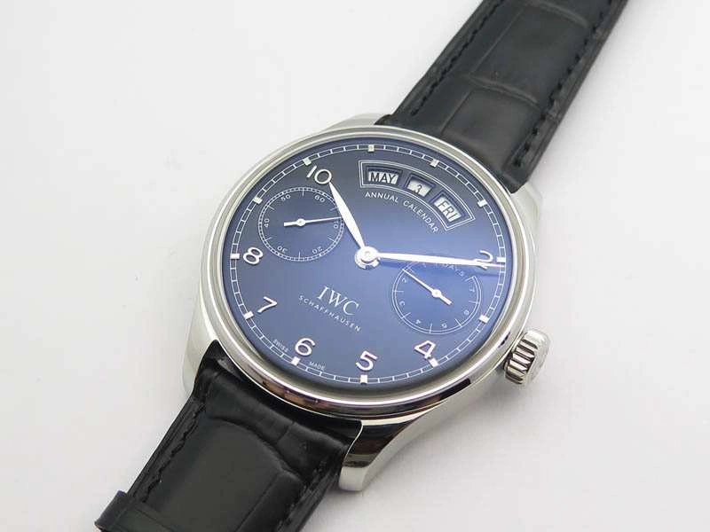 Functional Portuguese Real PR Real Annual Calendar IW5035 YLF 1:1 Best Edition Black Dial On Leather Strap A 7240