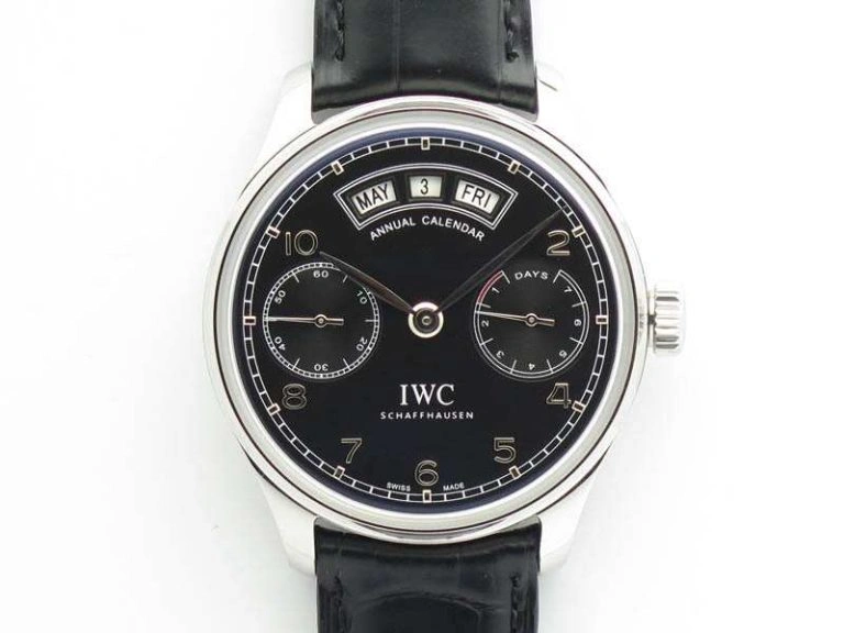 Functional Portuguese Real PR Real Annual Calendar IW5035 YLF 1:1 Best Edition Black Dial On Leather Strap A 7240