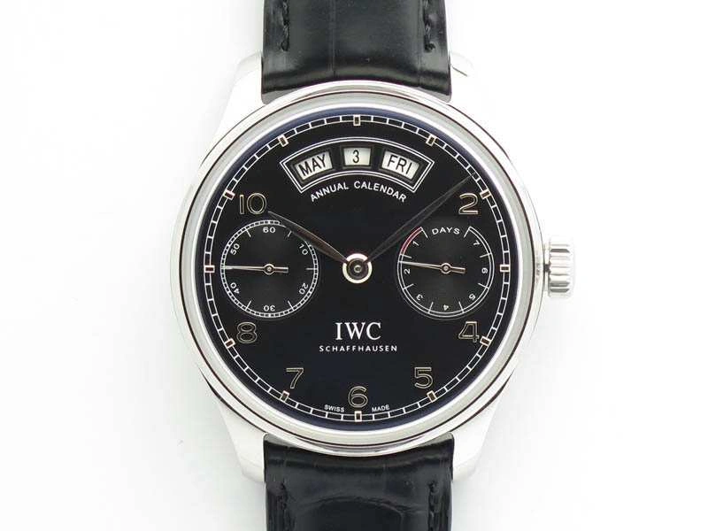 Functional Portuguese Real PR Real Annual Calendar IW5035 YLF 1:1 Best Edition Black Dial On Leather Strap A 7240