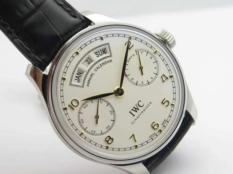 MoistureWicking Portuguese Real PR Real Annual Calendar IW5035 YLF 1:1 Best Edition White Dial On Leather Strap A 7243