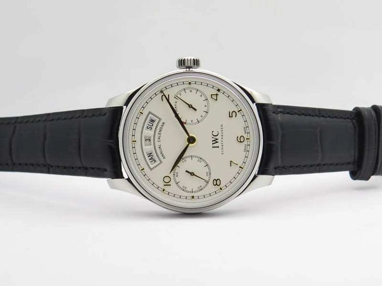 MoistureWicking Portuguese Real PR Real Annual Calendar IW5035 YLF 1:1 Best Edition White Dial On Leather Strap A 7243