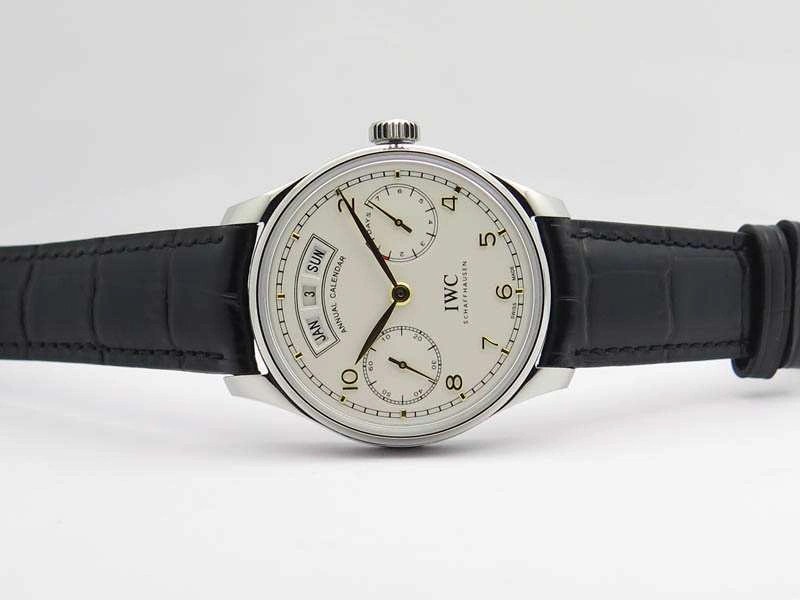 MoistureWicking Portuguese Real PR Real Annual Calendar IW5035 YLF 1:1 Best Edition White Dial On Leather Strap A 7243