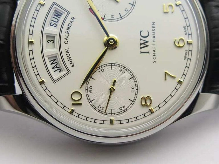 MoistureWicking Portuguese Real PR Real Annual Calendar IW5035 YLF 1:1 Best Edition White Dial On Leather Strap A 7243