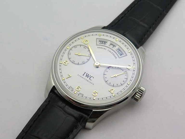 MoistureWicking Portuguese Real PR Real Annual Calendar IW5035 YLF 1:1 Best Edition White Dial On Leather Strap A 7243