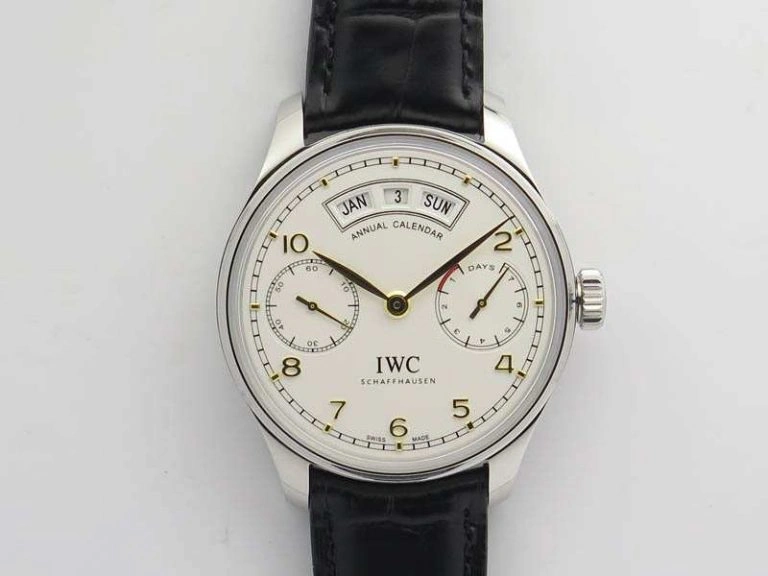 MoistureWicking Portuguese Real PR Real Annual Calendar IW5035 YLF 1:1 Best Edition White Dial On Leather Strap A 7243