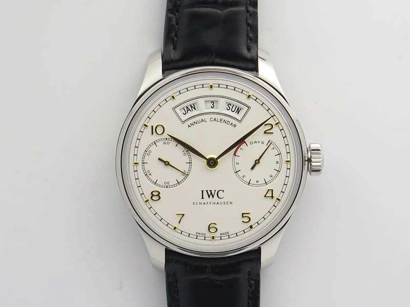 MoistureWicking Portuguese Real PR Real Annual Calendar IW5035 YLF 1:1 Best Edition White Dial On Leather Strap A 7243