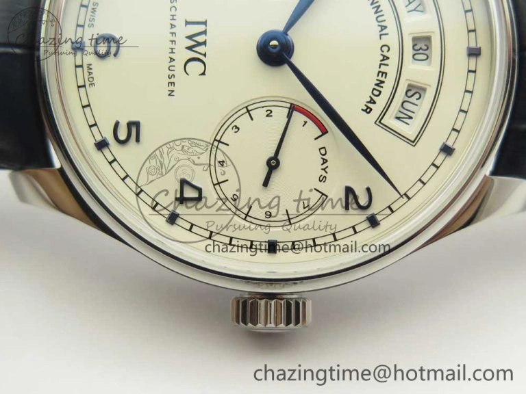 Vibrant Portuguese Real PR Real Annual Calendar IW5035 ZF 1:1 Best Edition White Dial Blue Markers on Blue Leather Strap A 7143